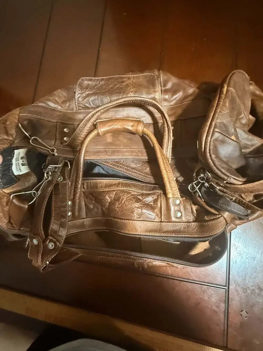 Vintage Distressed Brown Genuine Leather Duffel Travel Bag Made in Mexico